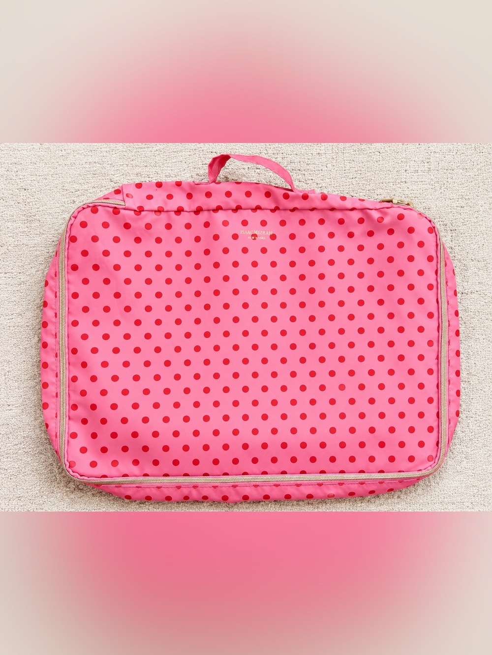 Isaac Mizrahi Pink Polka Dot Travel Packing Organizer Case Gold IM Garment Bag